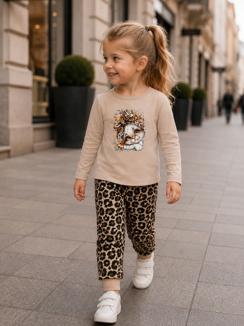 Djevojačka majica 1F s dugim rukavima LEOPARD