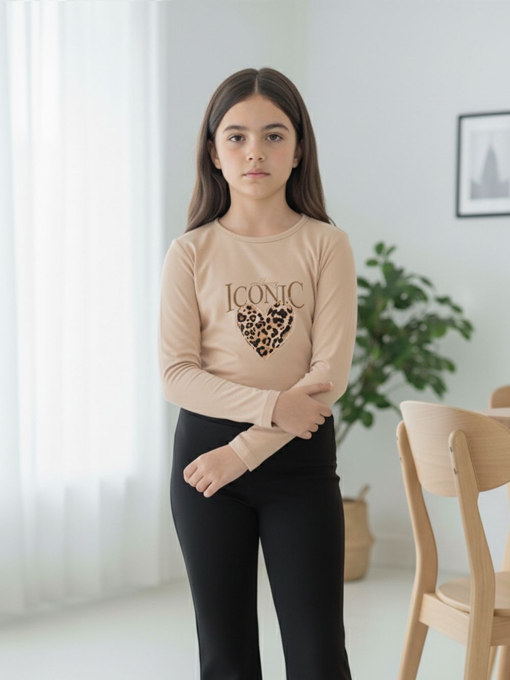 Djevojačka majica 1F s dugim rukavima LEOPARD