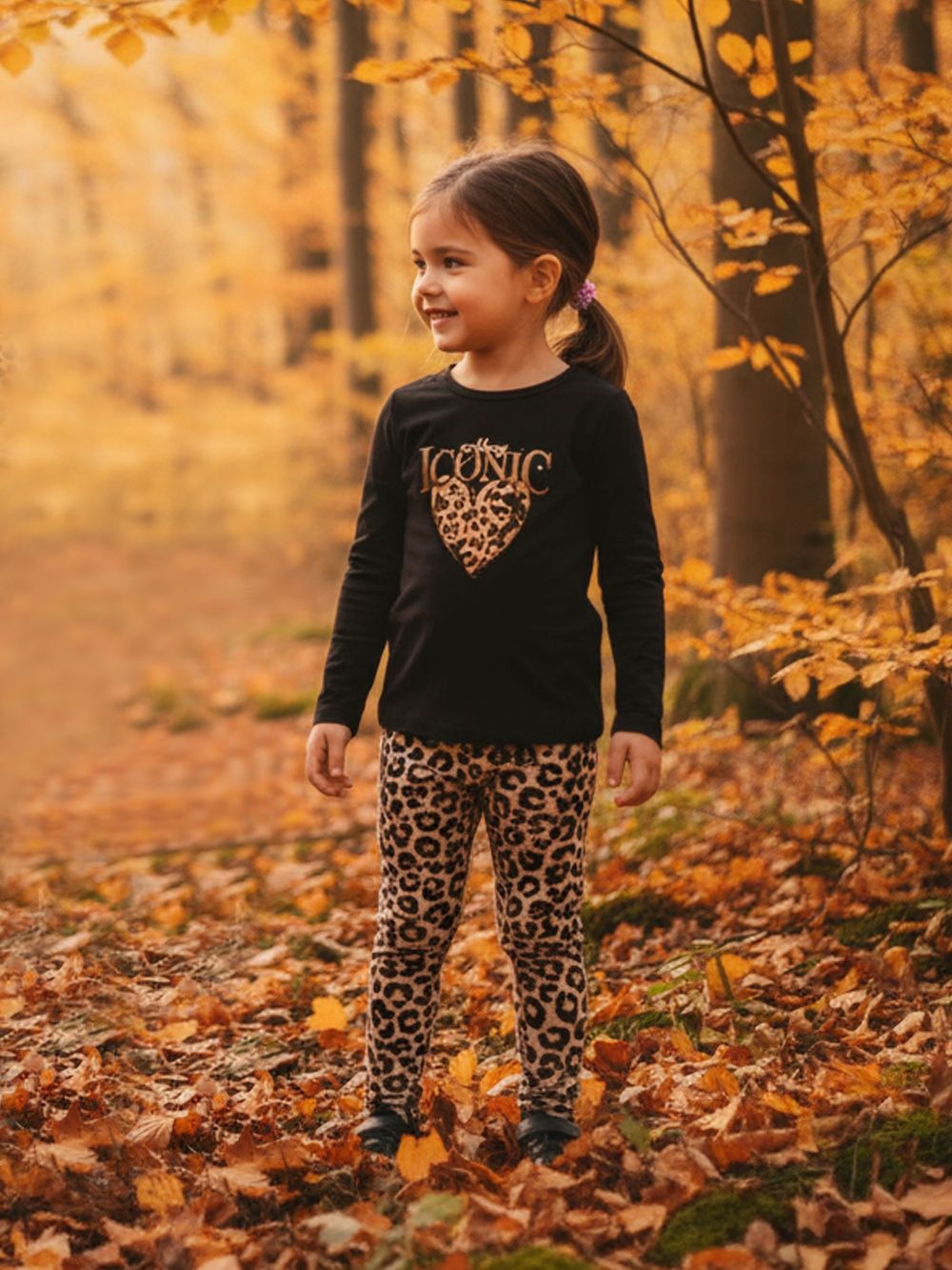 Djevojačka majica 1F s dugim rukavima LEOPARD