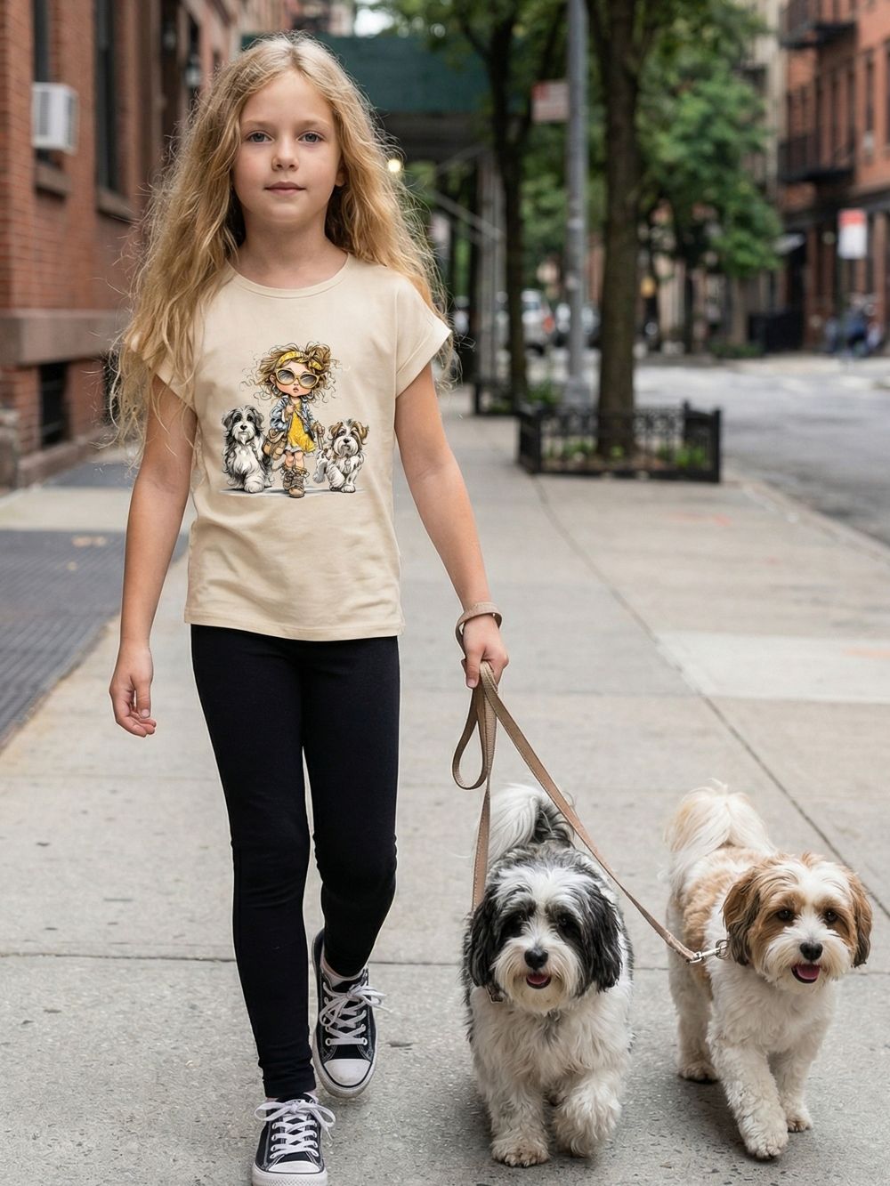 Djevojačka majica s kratkim rukavima DOG WALKING