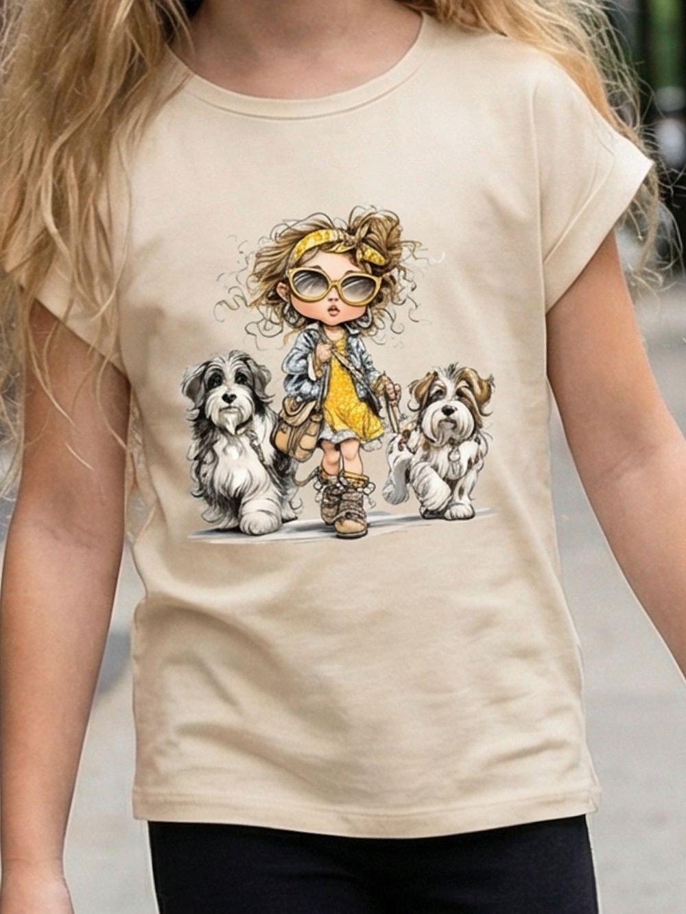 Djevojačka majica s kratkim rukavima DOG WALKING