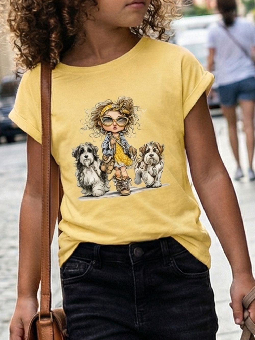 Djevojačka majica s kratkim rukavima DOG WALKING