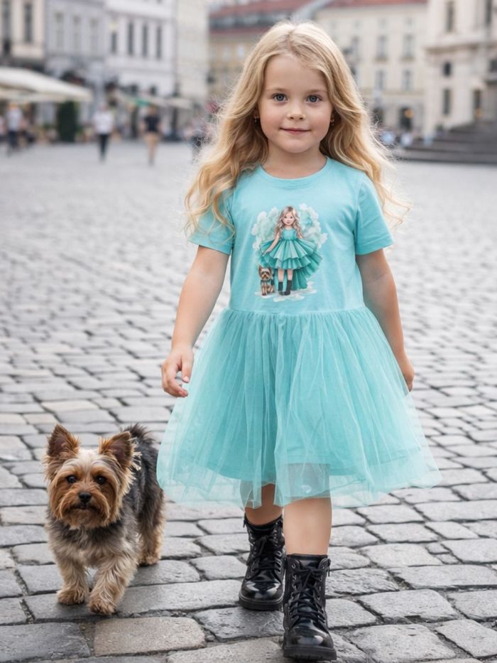 Djevojačka haljina od tila s kratkim rukavima GIRL IN TURQUO