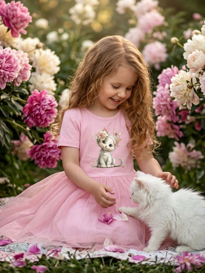 Djevojačka haljina od tila s kratkim rukavima  SWEET CAT