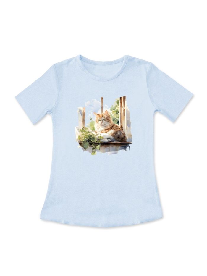 Djevojačka majica s kratkim rukavima CAT in the WINDOW